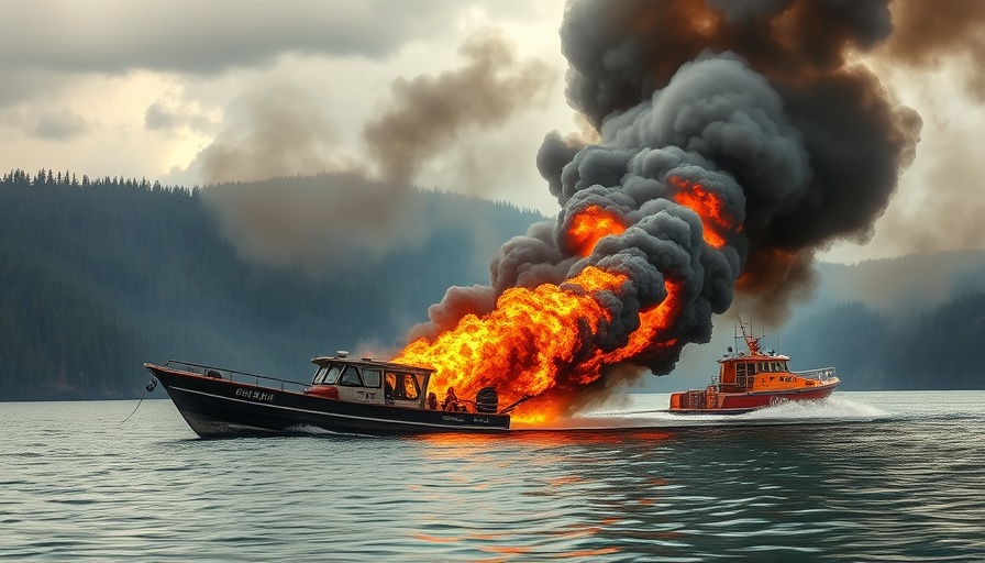 Rescue boat approaches smoking vessel at local event