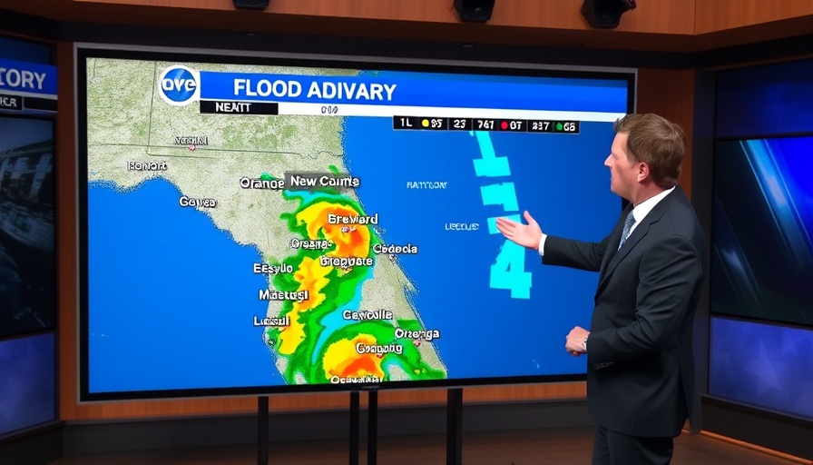 Meteorologist providing Florida weather updates with flood advisory.