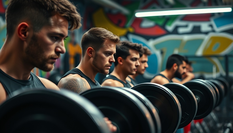Focused men weightlifting in a colorful gym, illustrating vulnerability as strength.