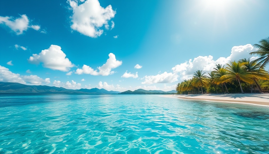 Canary Islands scenic views with tropical beach, palm trees, blue waters.