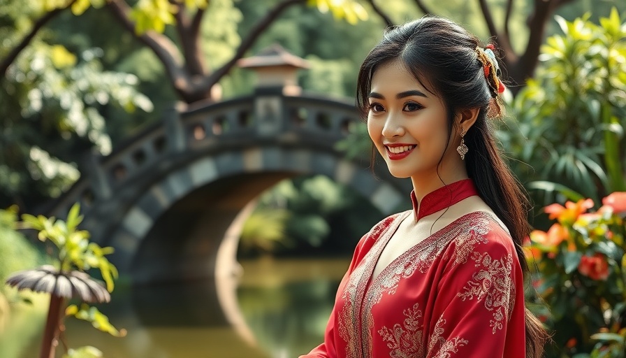 Elegant woman in traditional attire in serene garden, Powerful Artists in History.