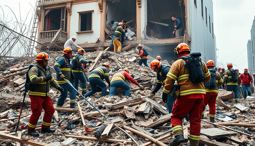 Emergency responders at Bangladesh school crash scene.
