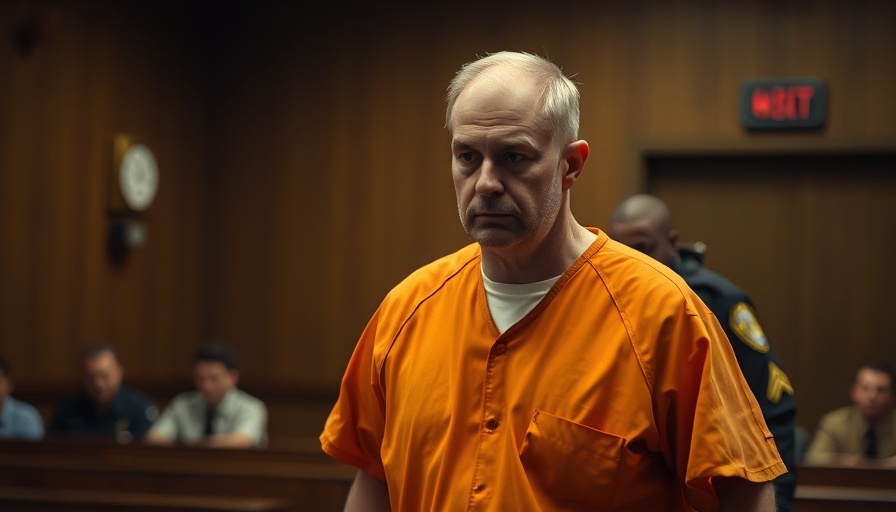 Courtroom with a man in orange jumpsuit during a plea hearing.
