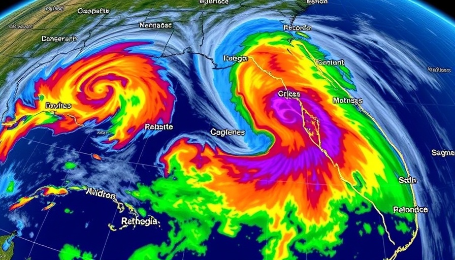 Radar showing incoming storms in Florida with weather patterns.