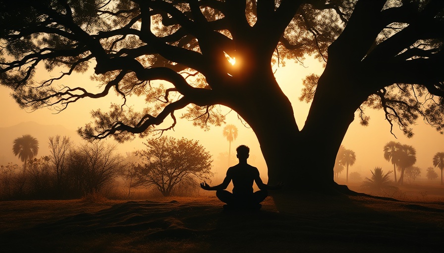 Peaceful man meditating under tree at sunrise, manifest money out of thin air.