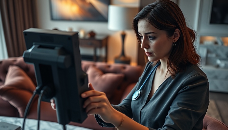 Woman using a medical device in a modern living room.