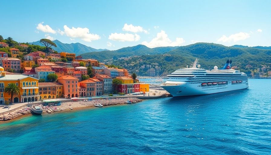 Lively coastal town with a cruise ship in Dominica, travel destinations.