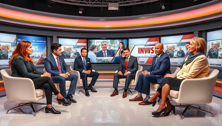 Group discussion about Share Your Christmas event in a news studio.