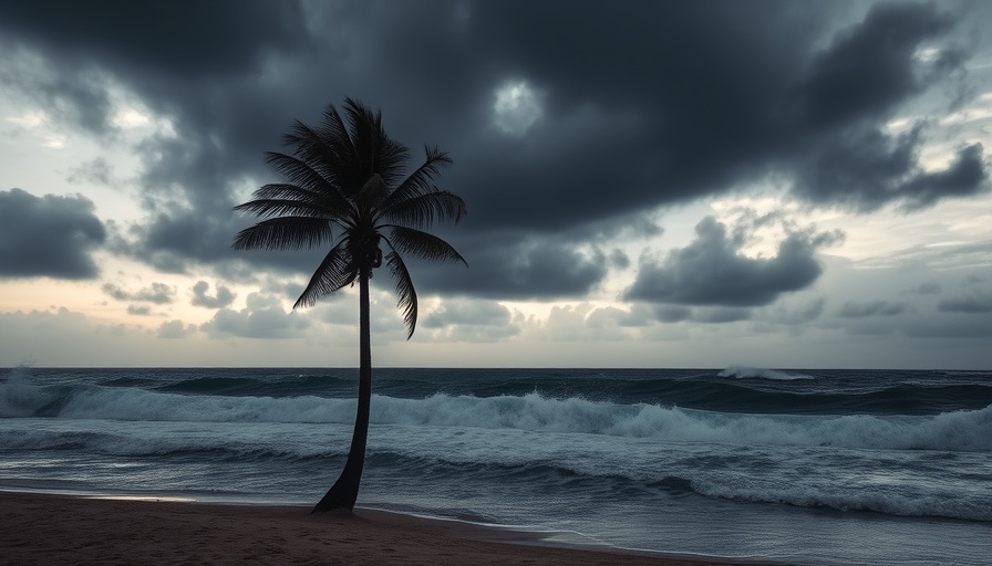 Tsunami waves threat from Russia earthquake in Hawaii, stormy beach.