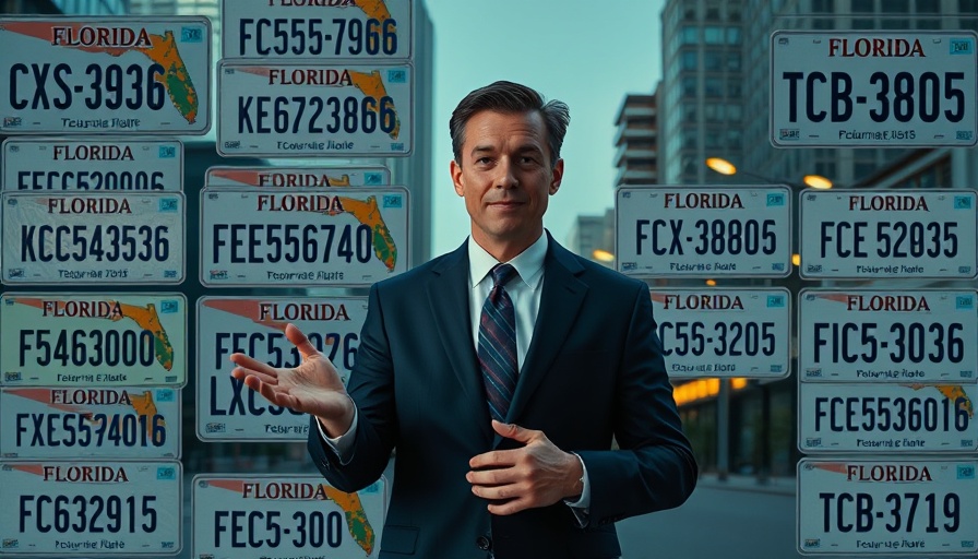 Man presenting Florida license plate color change concept.