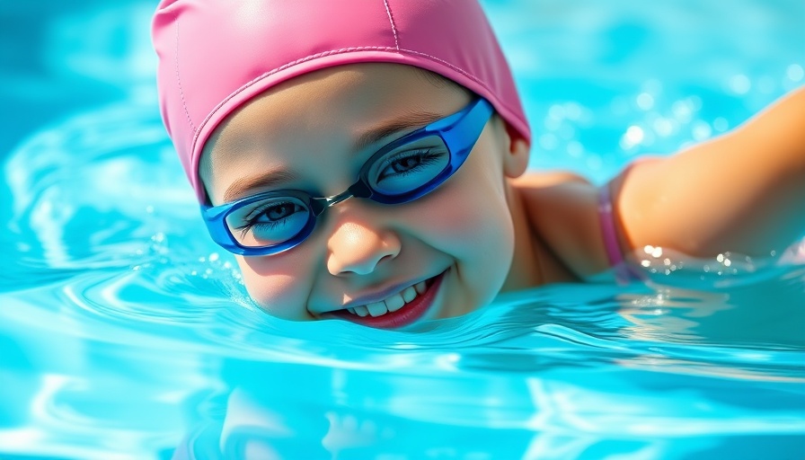 Young girl swimming with blue goggles to protect your child from drowning.