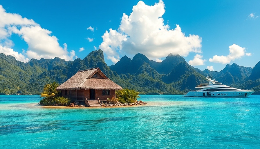 4K Aerial Footage of Wakatobi island with a thatched-roof hut and yacht.
