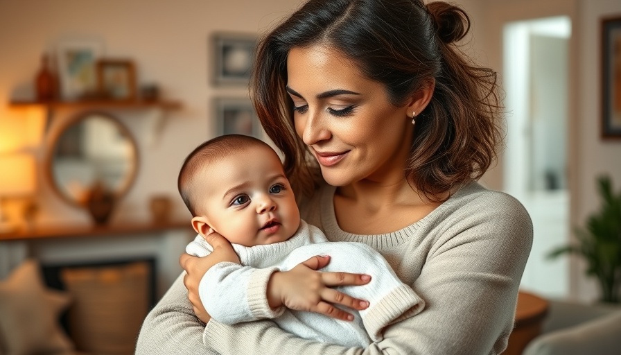A serene woman embraces a baby, symbolizing motherhood and personal development.
