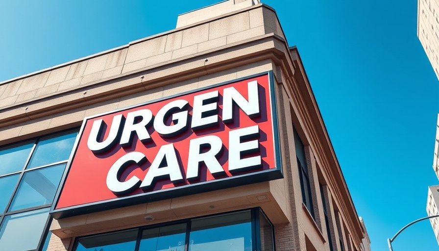 Urgent Care Guide: bold sign on building exterior with clear sky.