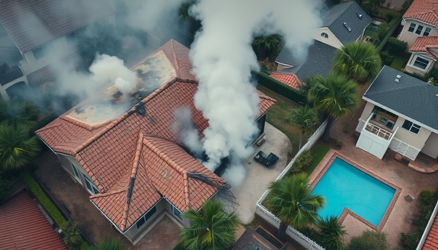 Smoke rising from suburban house after fire in Southwest Miami-Dade.