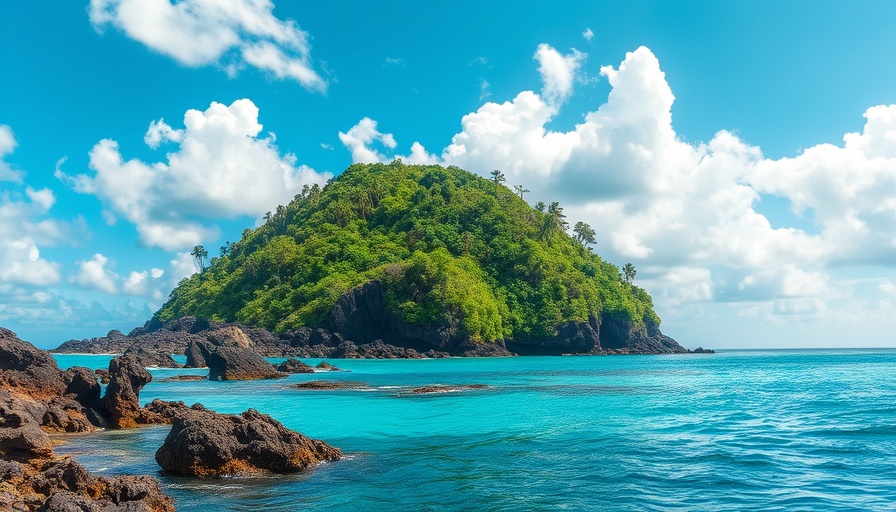 Scenic view of lush tropical island with blue waters.