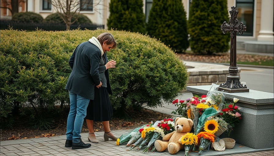 Memorial for fallen officer with people paying respects, sunny day.
