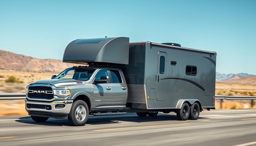 RV travel with sleek trailer in scenic outdoor setting.