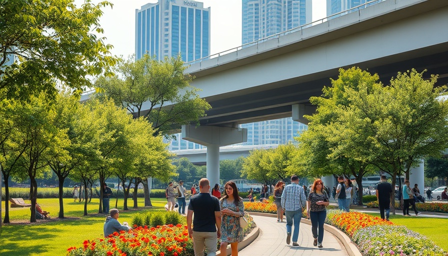 Rendering of Overtown Underduck park with people under highway.