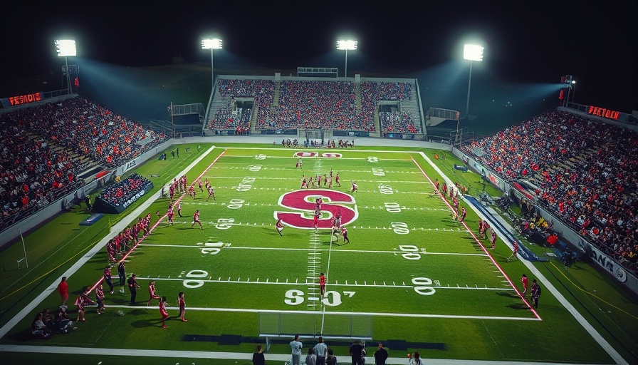 Aerial view of a football game in Orlando, vibrant night setting.