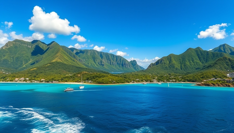 Scenic views of New Caledonia coastline with yachts.