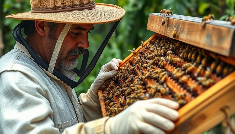 Beekeeper inspecting hive in garden, highlighting bees' importance in agriculture.