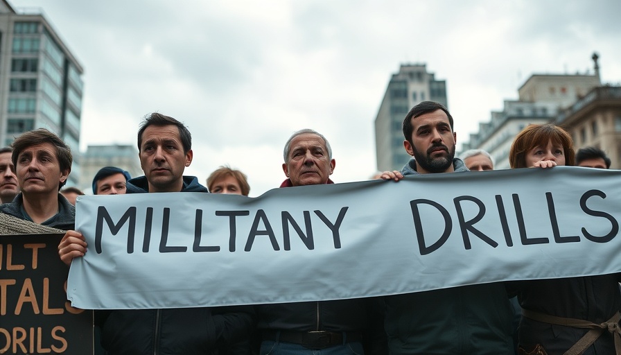 Protesters denounce U.S.-South Korea military drills, holding signs.
