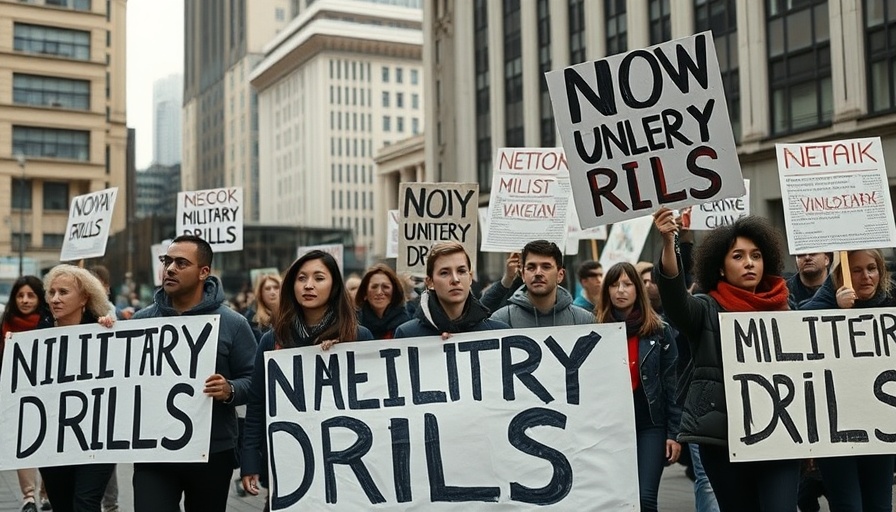 Protest against US military drills in city square.