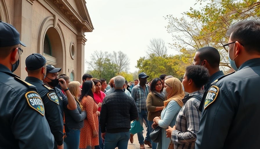 Group of people outside a building with police, Lake County Republican Party Incident.