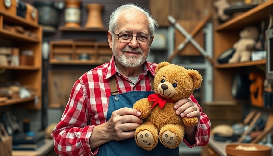 Toy Repair Program for the Elderly: Smiling man with teddy bear.