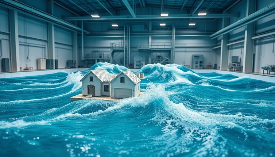 Model houses in a water tank at Oregon State University for storm surge study.