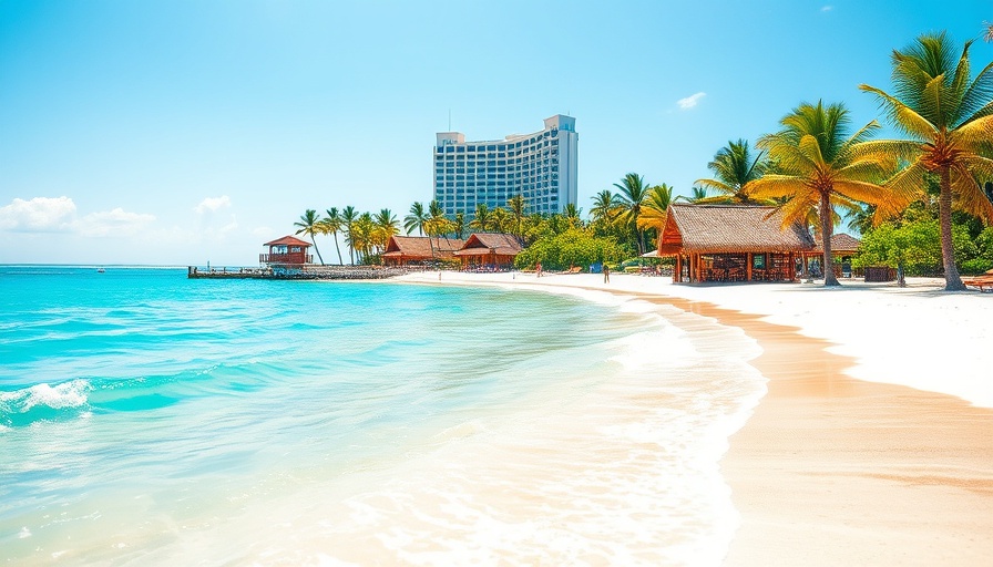 Scenic View of Cancun: tropical beach with pristine water and hotel.
