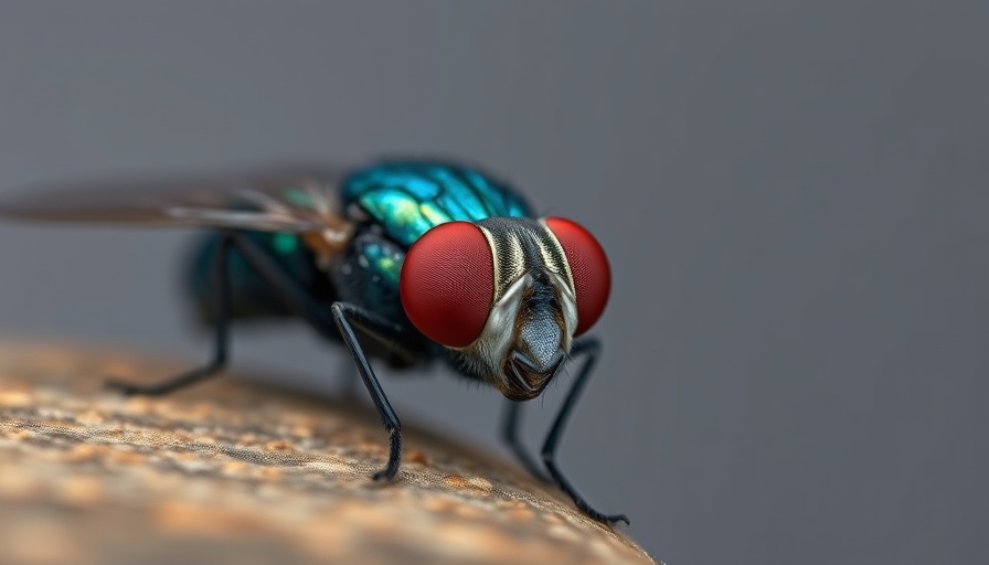 Close-up of metallic blue fly on wood for New World screwworm diagnosis.