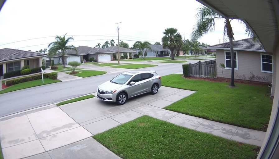 Suburban scene in West Park with a parked car and lawn visible from a security camera.