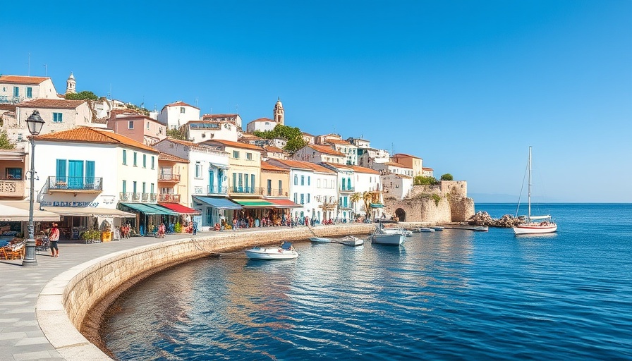 Scenic views of Dalmatia with a coastal town and boats.