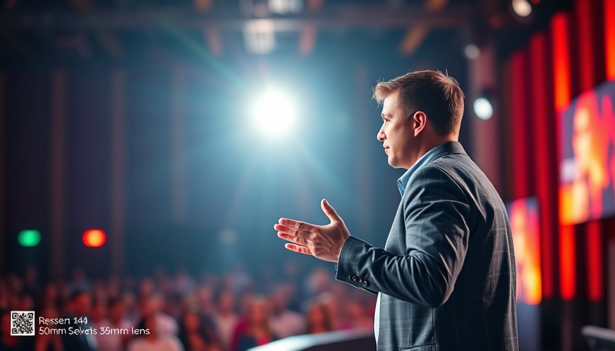 Motivational speaker on stage discussing memory improvement techniques.