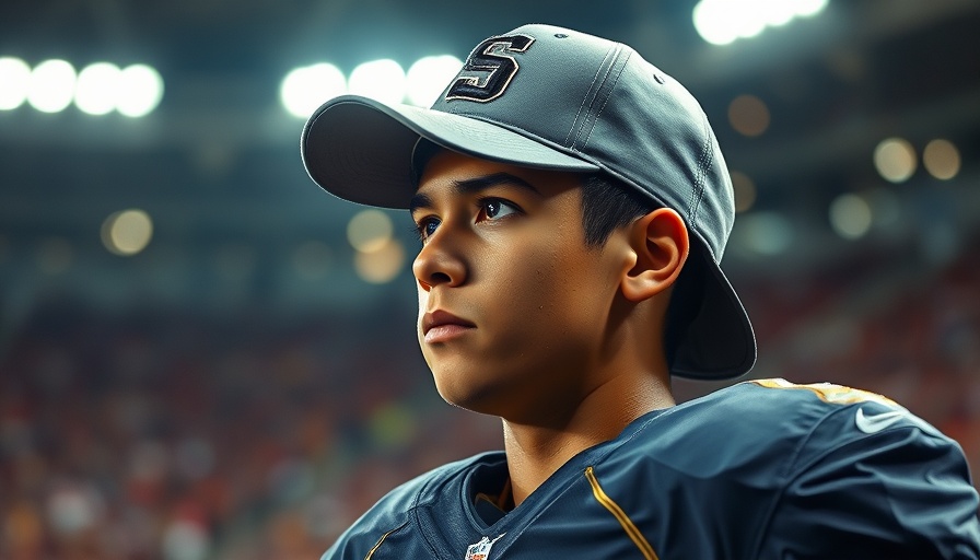 Football player contemplating under stadium lights.