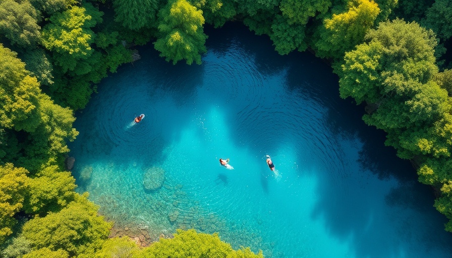 Aerial view of a Florida freshwater spring surrounded by forest.