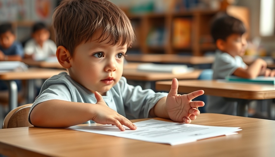 Preschool child in classroom setting, focused activity with ADHD context.