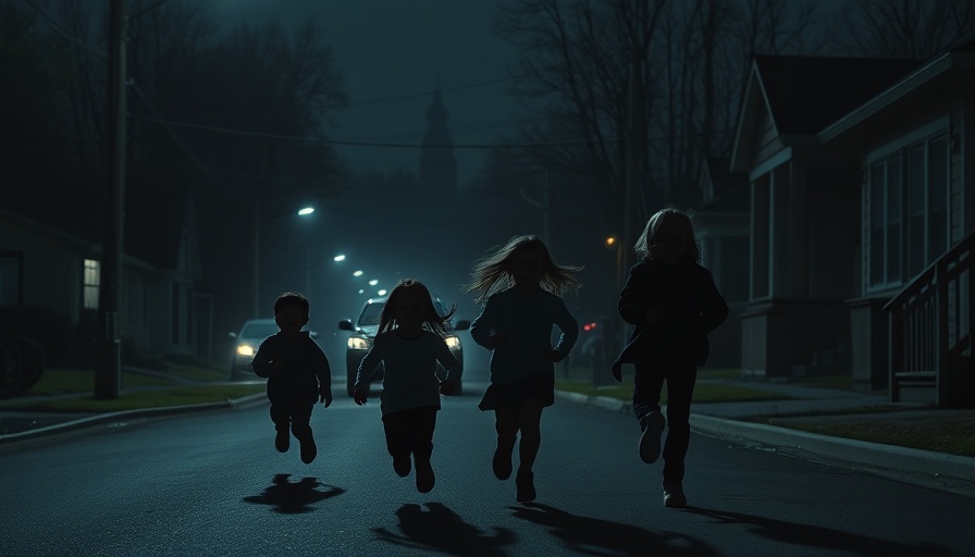Film poster for 'Weapons' depicting children running into darkness.
