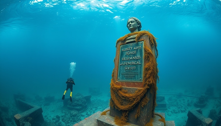 Circle of Heroes memorial underwater with diver exploring.