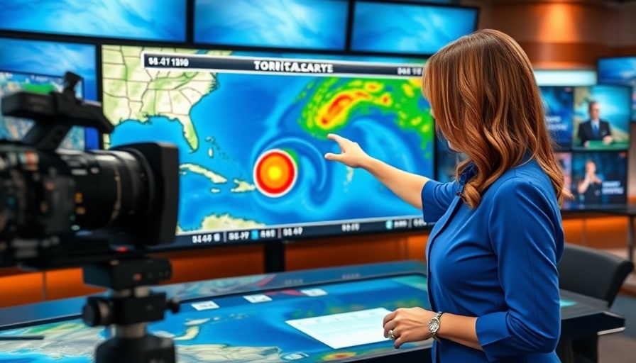 Meteorologist analyzes tropical wave development map, forecast on TV.
