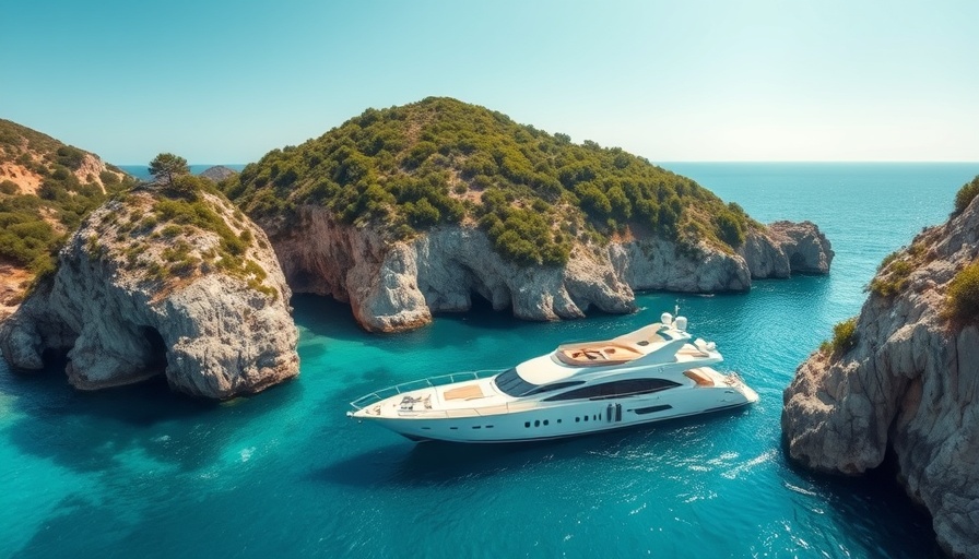 Stunning Aerial Views of Mallorca featuring a yacht in a vibrant cove.
