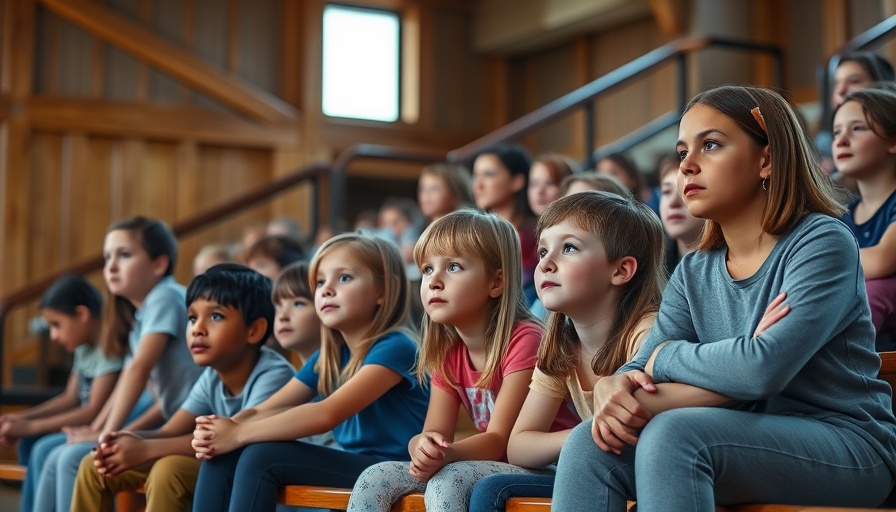Children and woman sitting on bleachers at Lion Country Safari.