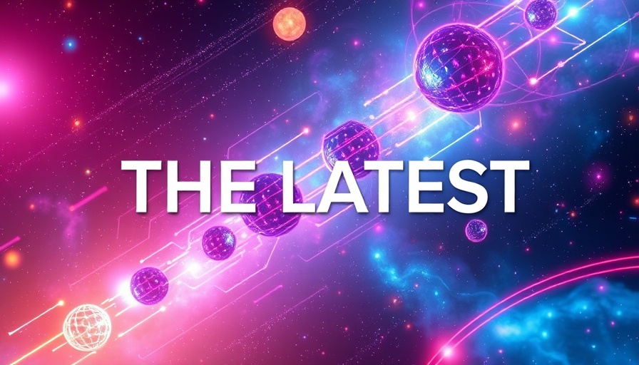 Futuristic cosmic scene with text overlay, depicting space elements.