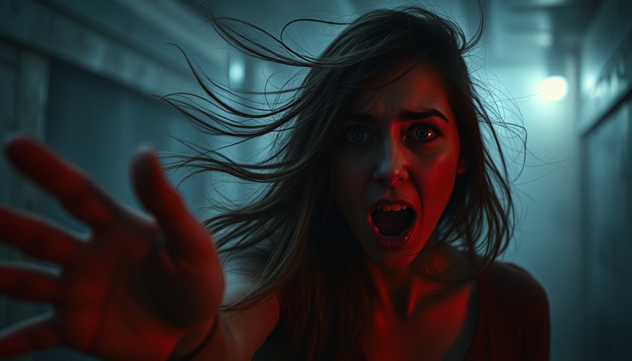 Frightened woman reaches out in dark scene in The Conjuring Last Rites.