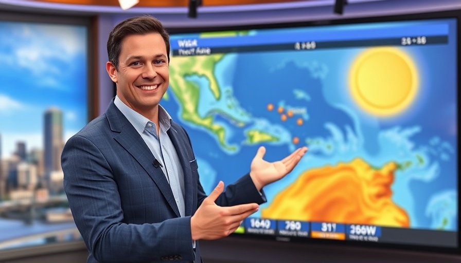 Weather presenter explaining Invest 91-L Dissipation on tropical map.