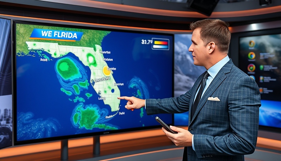 Weather presenter pointing at map during Orlando weather updates.