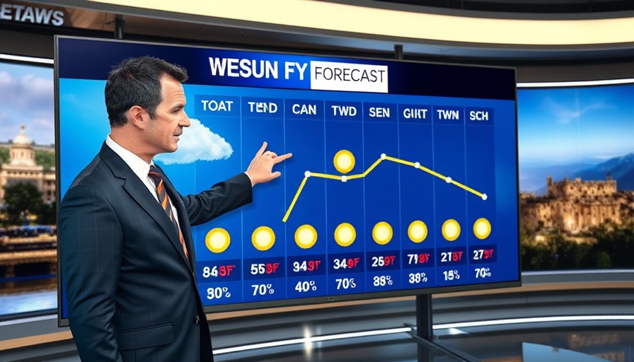 Tampa weather forecast on TV with temperature chart and forecaster.