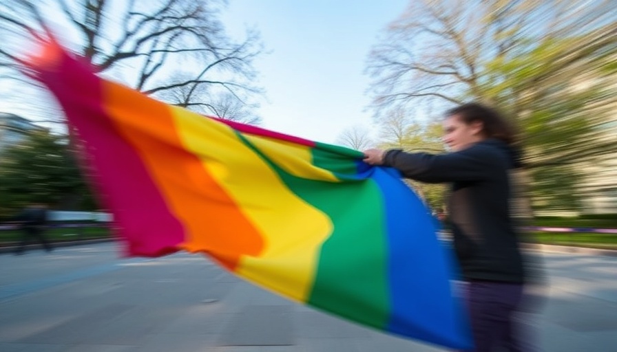 Blurry image depicting pride flag theft in Orlando action scene.